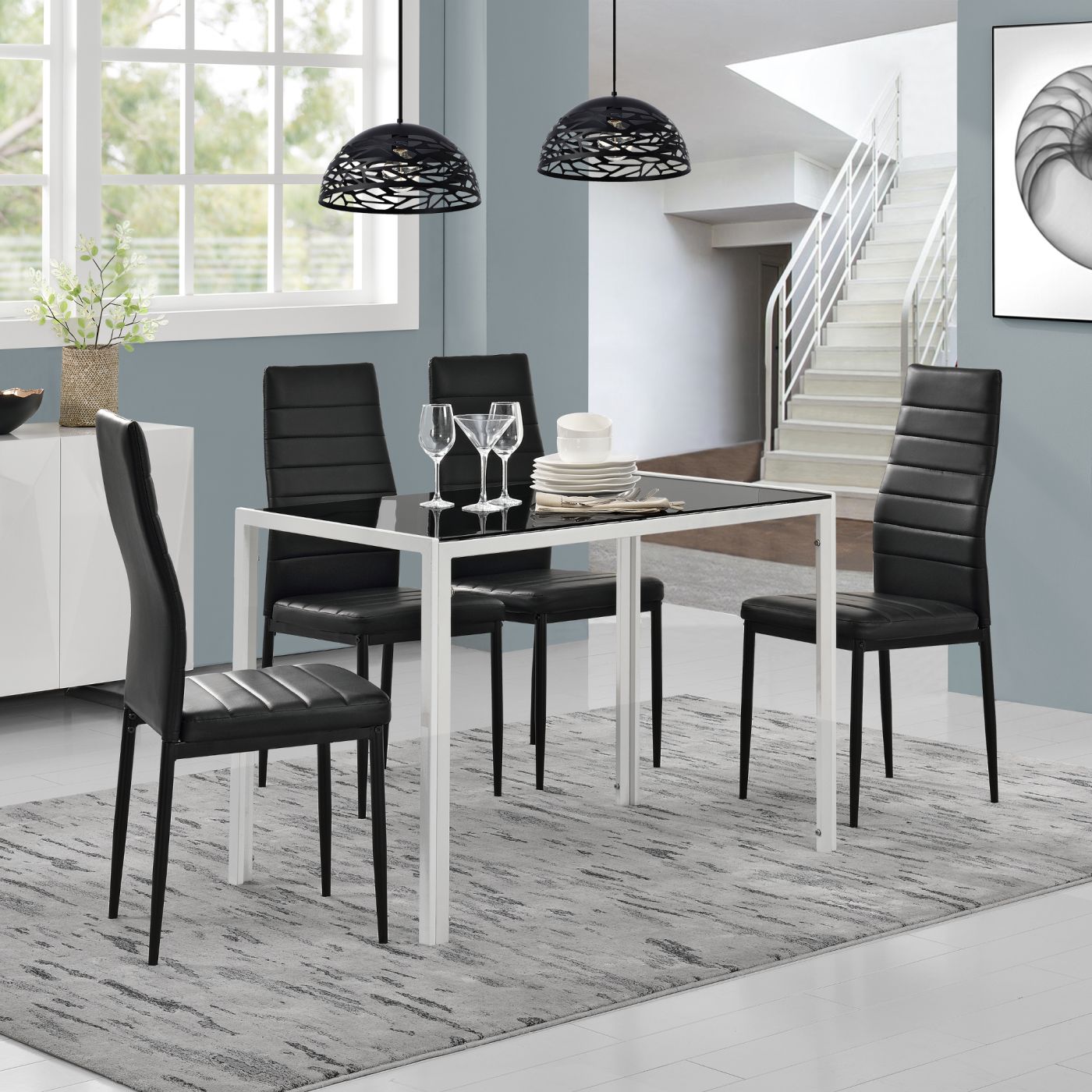 glas tafel en stoelen zwart en wit | premiumXL
