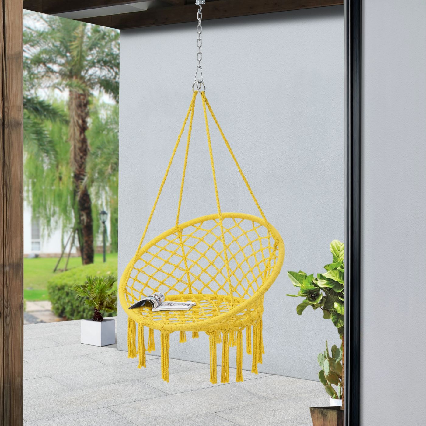 Katoenen hangstoel Jaina 140xØ80/60 cm max 120 kg geel | premiumXL