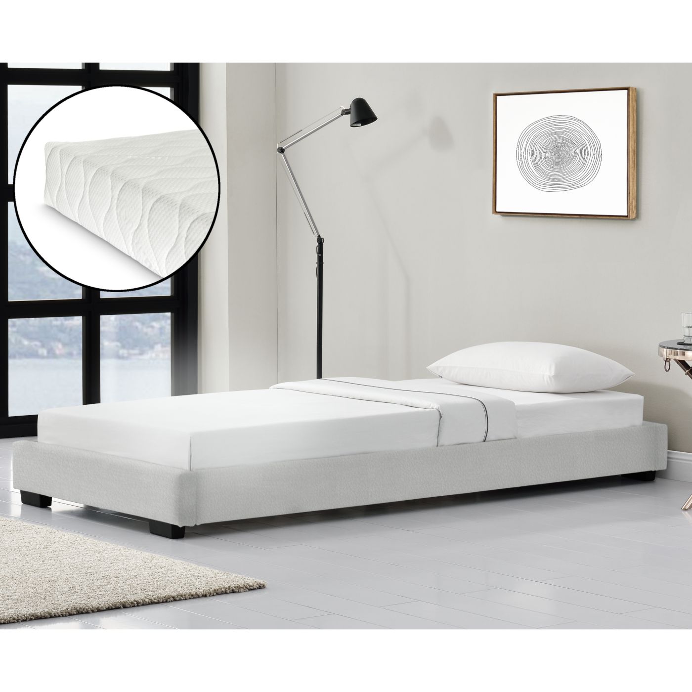 Boom Kroniek Hallo Modern bedframe kunstleer met matras 90x200 wit | premiumXL