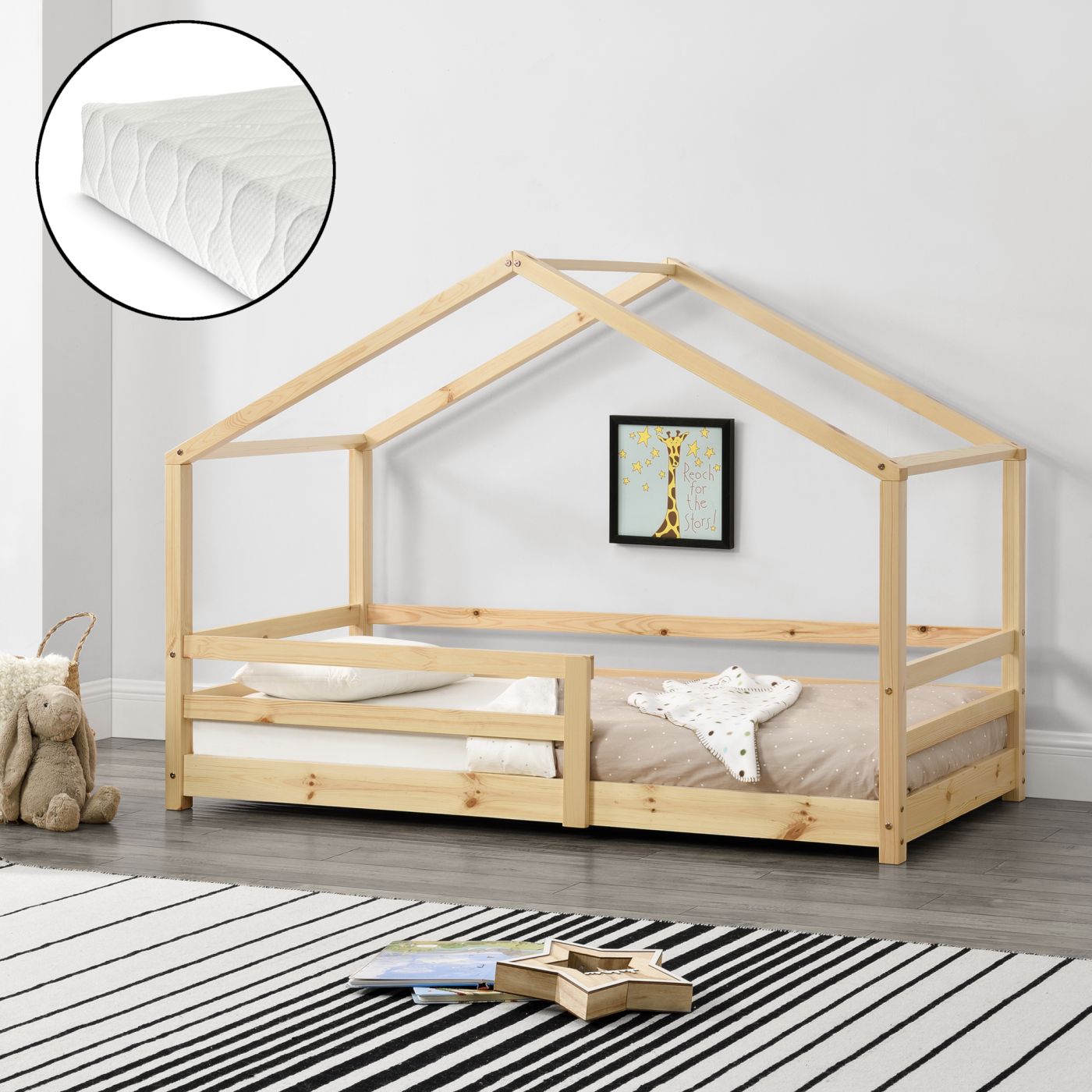 Ontoegankelijk beheerder Triatleet Kinderbed Knätten grenen huisbed met matras 90x200 cm hout | premiumXL