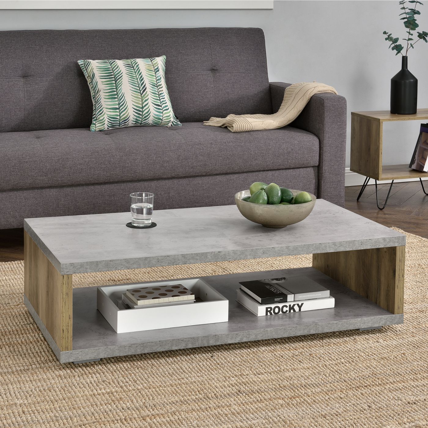 salontafel Bolton 110x60x30 cm betonlook en hout | premiumXL