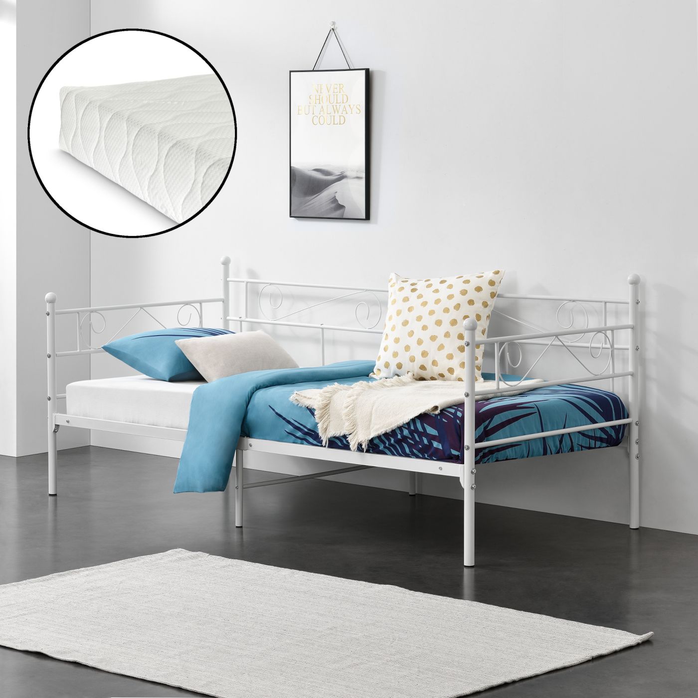 In de genade van Blauwdruk Zeebrasem Eenpersoons slaapbank Kerava met matras 90x200 cm wit | premiumXL