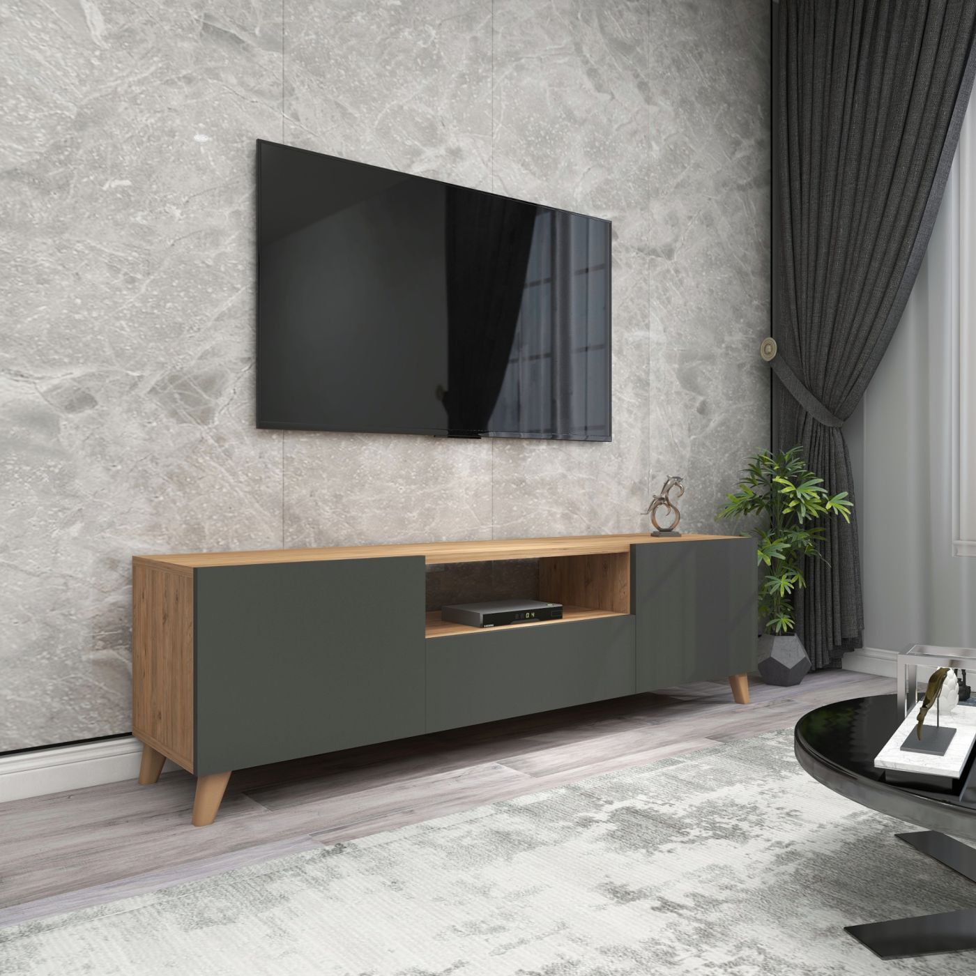 dorp Onvervangbaar Handelsmerk en.casa] TV meubel Torsby 46x140x30 cm - 2 varianten | premiumXL
