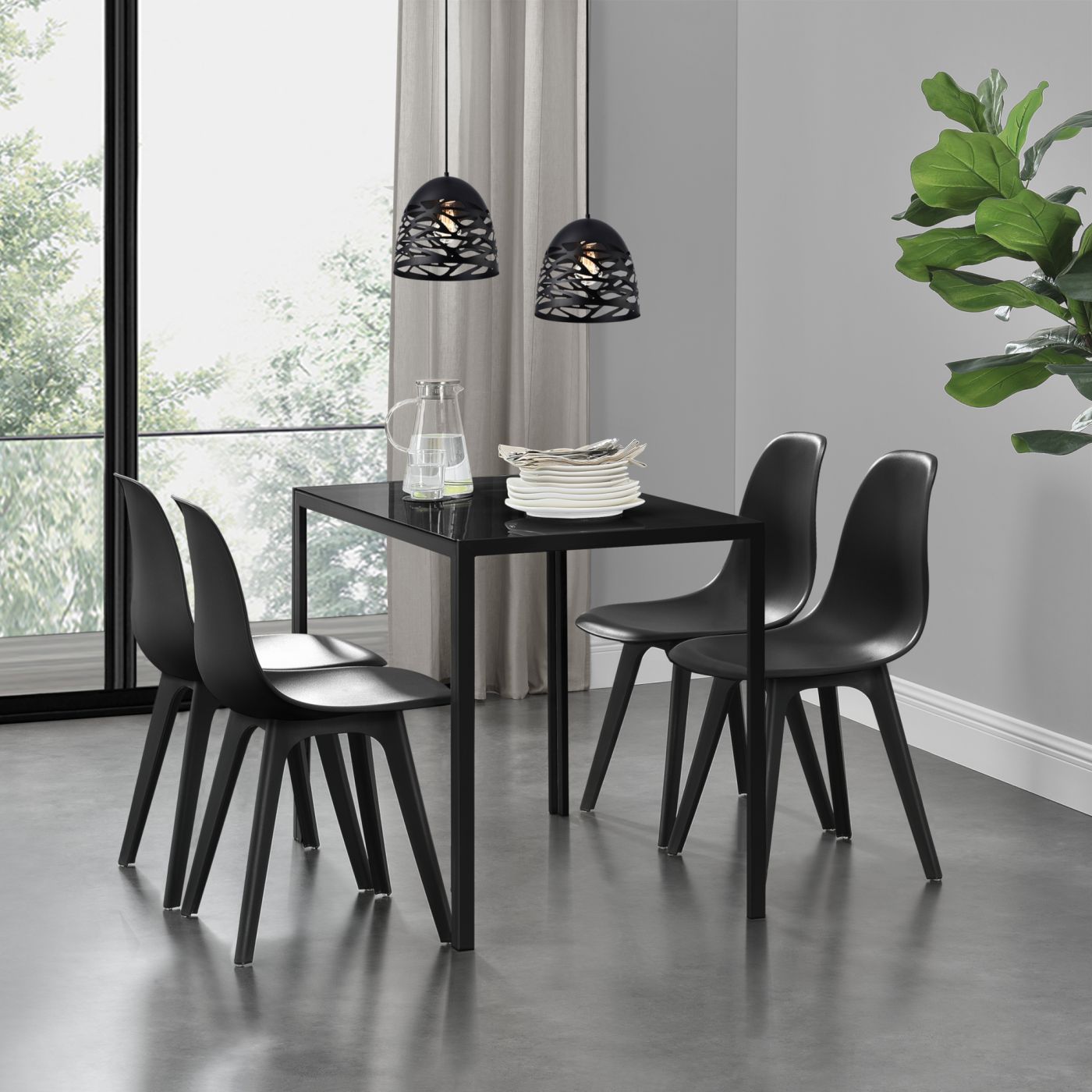 Delft glazen eettafel met 4 stoelen zwart |
