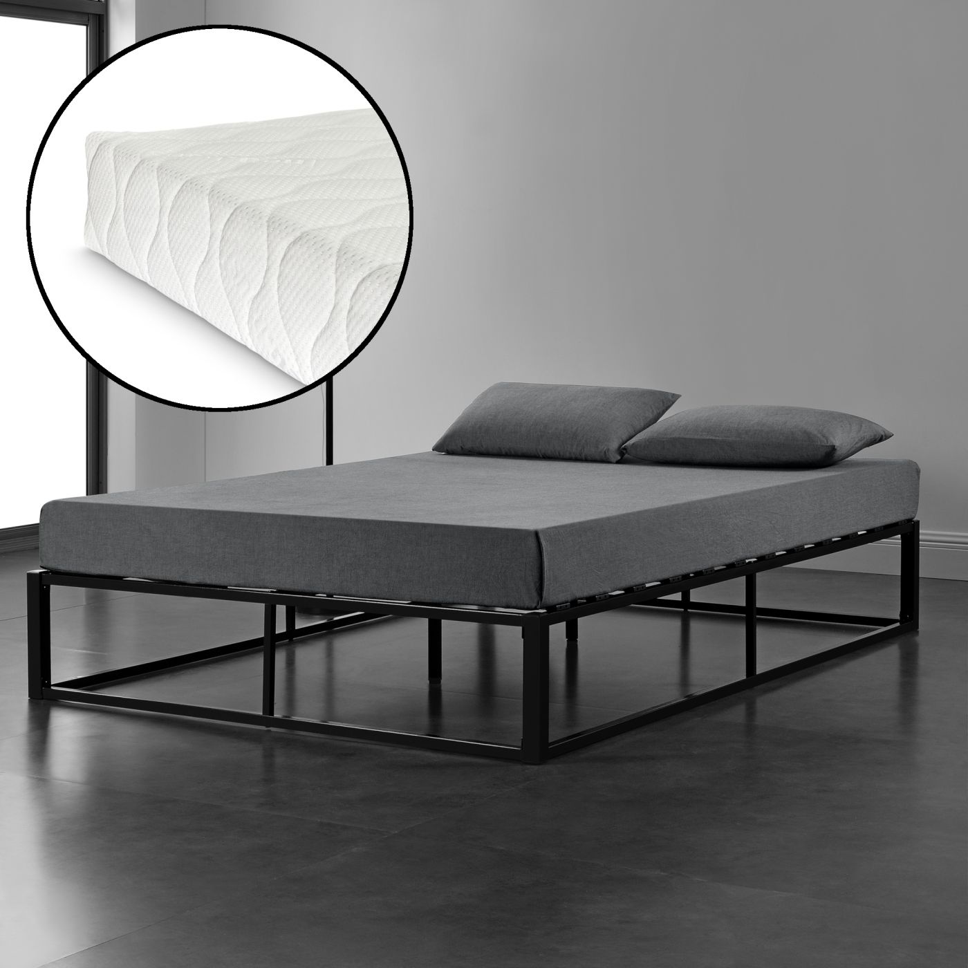 Stalen bed met bedbodem matras zwart 200x140cm | premiumXL