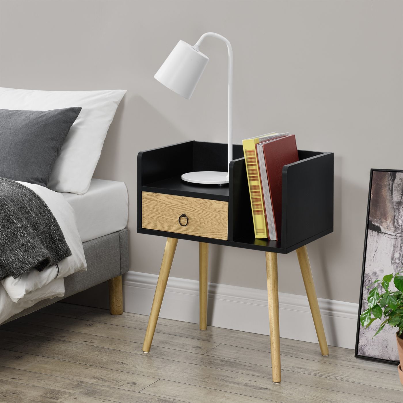 Respectievelijk meditatie meer en meer Moderne nachtkastje Lucia 64x50x36 cm zwart en hout | premiumXL