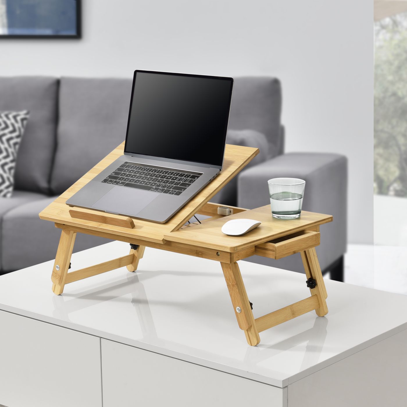 eenzaam Vader minstens en.casa] Bamboe laptoptafel bedtafel tot 55x35x20-28 cm | premiumXL