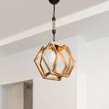[lux.pro] Hanglamp Cheltenham E27 zwart houtkleurig en jute