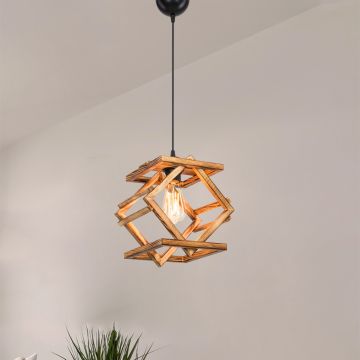 [lux.pro] Hanglamp Dudley E27 zwart en houtkleurig