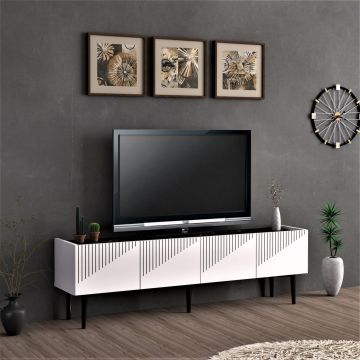 TV meubel Oppdal 45x154x37 cm wit en marmer zwart [en.casa]