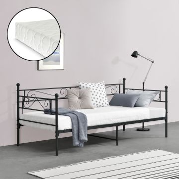 Eenpersoons slaapbank Kerava met matras 90x200 cm zwart