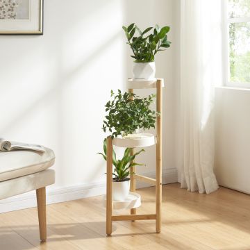 [en.casa] Plantenstandaard Sastamala 78x32x32 cm wit en bamboe