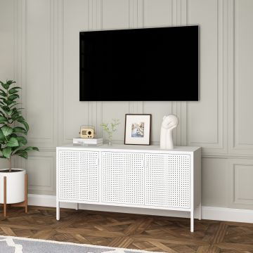 TV meubel Castelli 114x40x60 cm metaal met 3 deuren wit [en.casa]