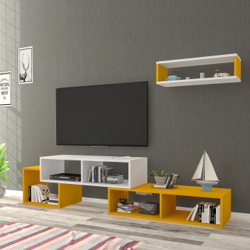[en.casa] TV meubel met wandrek Malvik 170x29,5x42 cm wit en geel