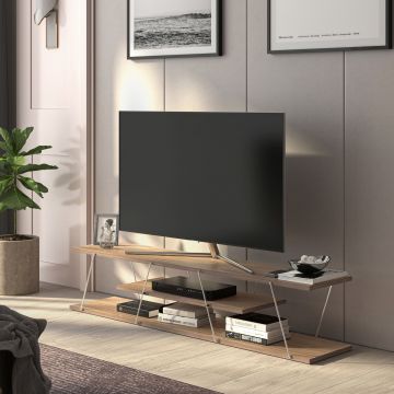 [en.casa] TV meubel Säffle 143x33x30 cm walnootkleurig en wit