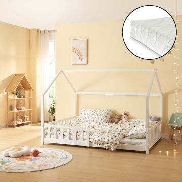 Kinderbed Hesel huisbed met matras en uitvalbeveiliging 140x200 cm wit [en.casa] [neu.haus]