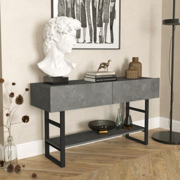 [en.casa] Console tafel sidetable Lappeenranta 139x43x76cm betonkleurig en zwart