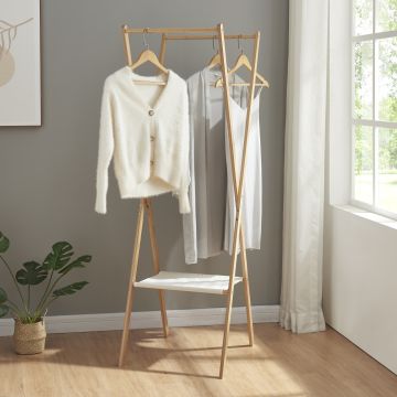 [en.casa] Bamboe kledingrek Iisalmi 156x50x57 cm houtkleurig en wit
