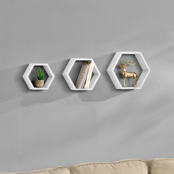[en.casa]® Design Wandplank driedelige set - wit - model 6