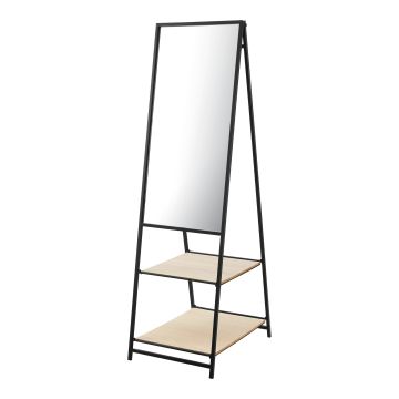 [en.casa] Spiegel vrijstaand Chamois met 2 planken 150x44x60 cm zwart en eikenkleurig