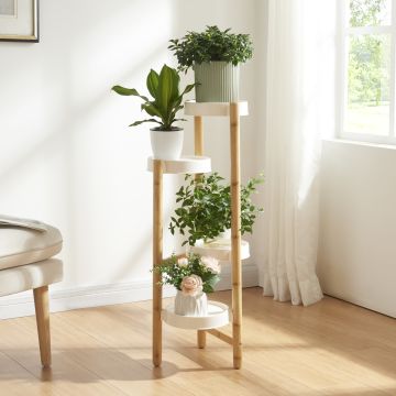 [en.casa] Plantenstandaard Sastamala 85x32x32 cm wit en bamboe