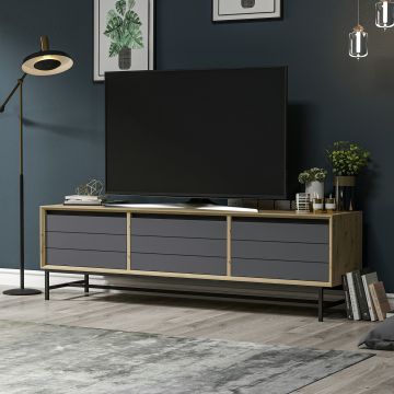[en.casa] TV meubel Gørlev Artisan 150x35x45 cm Eiken en antraciet