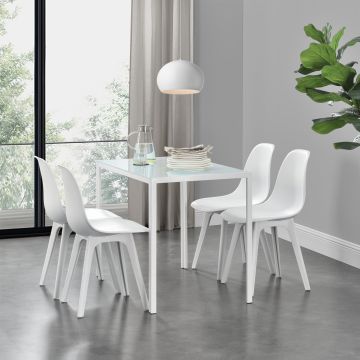 Eethoek Delft glazen eettafel met 4 stoelen wit