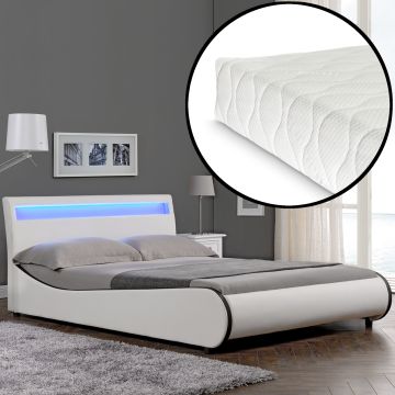 Bed Valencia met LED-verlichting incl. matras140x200 cm wit