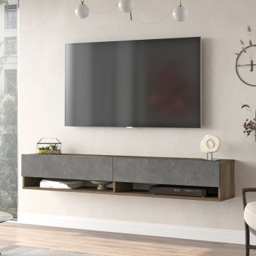 [en.casa] Tv-meubel Laitila 2 opbergvakken 180x31,5x29,5cm eiken en betonkleurig