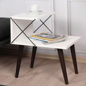 [en.casa] Bijzettafel Bergen 50x40x55 cm met 1 plank wit en houtkleurig donker