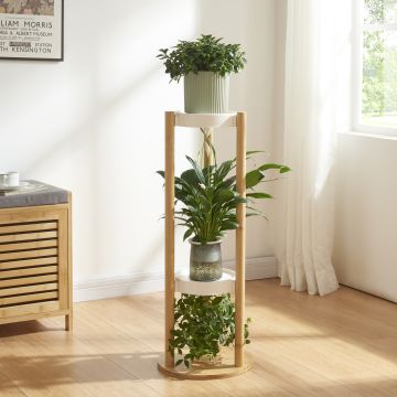 [en.casa] Plantenstandaard Sastamala 80x31x31 cm bamboe en wit