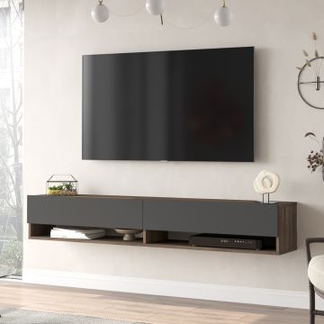 [en.casa] Tv-meubel Laitila 2 opbergvakken 180x31,5x29,5cm eiken donker en antraciet