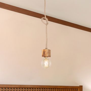 [lux.pro] Hanglamp Corby E27 zwart houtkleurig en jute
