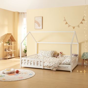 Kinderbed Hesel huisbed met uitvalbeveiliging 140x200 cm wit [en.casa]