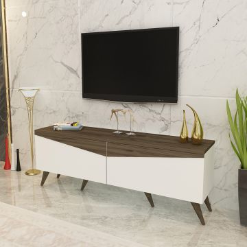 [en.casa] TV meubel Nässjö 46x150x30 cm wit en walnootkleurig