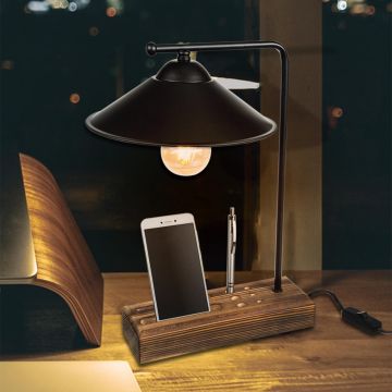 [lux.pro] Tafellamp bureaulamp Folkestone E27 zwart en houtkleurig