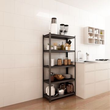 [en.casa] Keukenkast Austrheim open kast 183x90x40 cm zwart en zilverkleurig