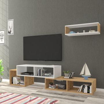 [en.casa] TV meubel met wandrek Malvik 170x29,5x42 cm wit en saffier eiken