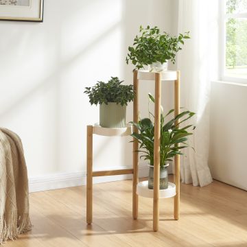 [en.casa] Plantenstandaard Sastamala 78x52x25 cm wit en bamboe