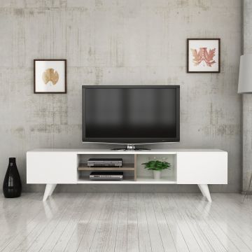 [en.casa] TV meubel Assens 160x31x40 cm wit en walnootkleurig