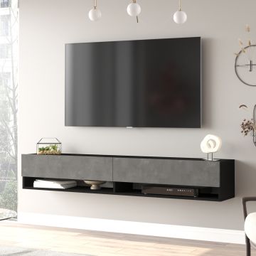 [en.casa] Tv-meubel Laitila 2 opbergvakken 180x31,5x29,5cm zwart en betonkleurig