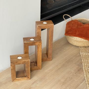 [en.casa] Kandelaar Nyborg set van 3 houtkleurig gebeitst