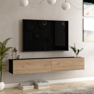 [en.casa] Tv-meubel Lapinlahti 180x31,5x29,5cm zwart en eiken