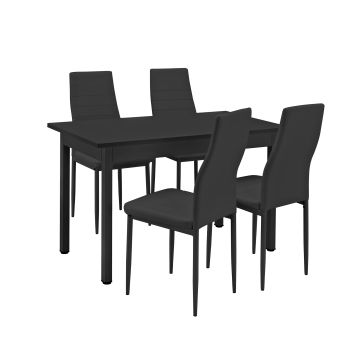 Eethoek eetkamerset Graz 5-delig tafel met stoelen zwart
