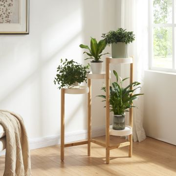 [en.casa] Plantenstandaard Sastamala 85x58x25 cm wit en bamboe