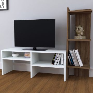 [en.casa] TV meubel Jevnaker 137x30x100 cm wit en eiken donker