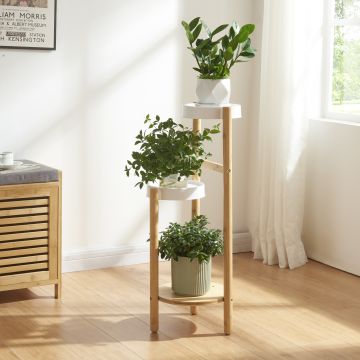 [en.casa] Plantenstandaard Sastamala 78x32x32 cm bamboe en wit