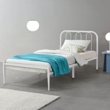 Stalen bed Hanko bedframe met bedbodem 90x200 cm wit