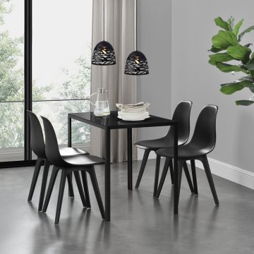 Eethoek Delft glazen eettafel met 4 stoelen zwart