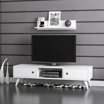 [en.casa] TV meubel met plank Egebjerg 130x40x35 cm wit